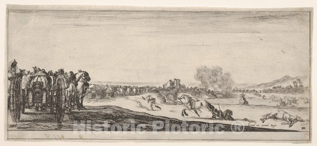 Art Print : A Procession of Horse-Drawn Cannon Carriages - Artist: Stefano Della Bella - Created: c1638 : Vintage Wall Art