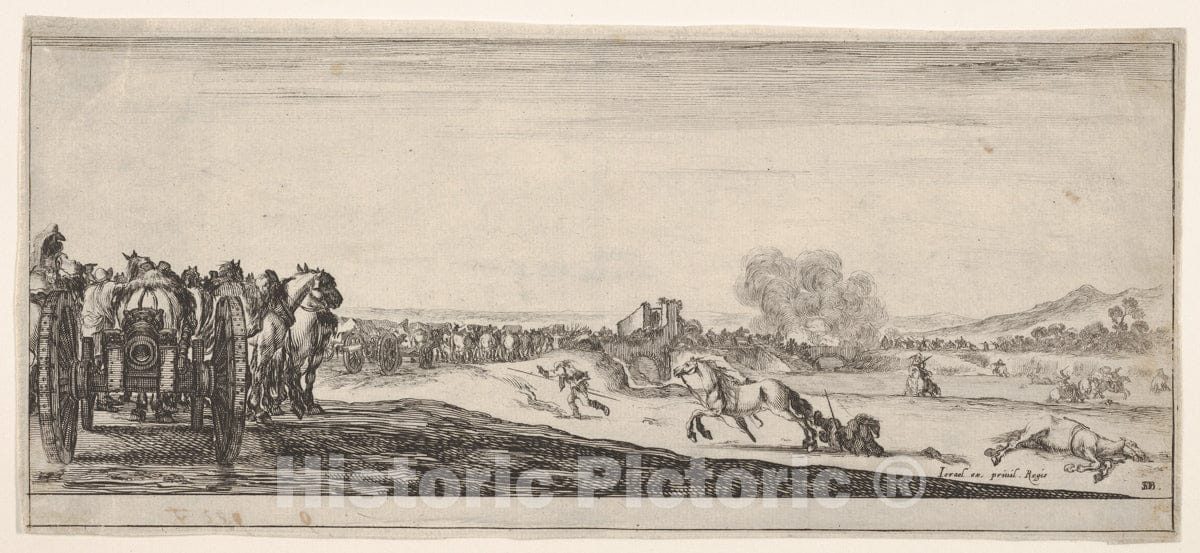 Art Print : A Procession of Horse-Drawn Cannon Carriages - Artist: Stefano Della Bella - Created: c1638 : Vintage Wall Art