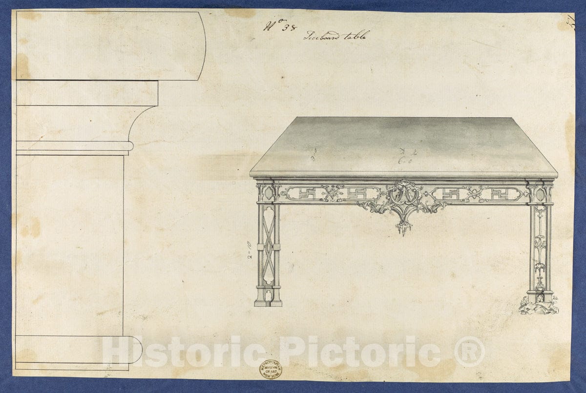 Art Print : Thomas Chippendale - Sideboard Table, from Chippendale Drawings, Vol. II 2 : Vintage Wall Art
