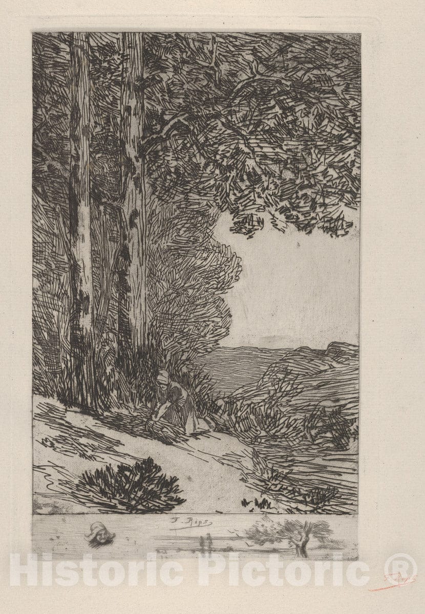 Art Print : Félicien Rops - The Firewood Collector (La Ramasseuse de fagots/La Bûcheronne/Grand paysage Brabançon) : Vintage Wall Art