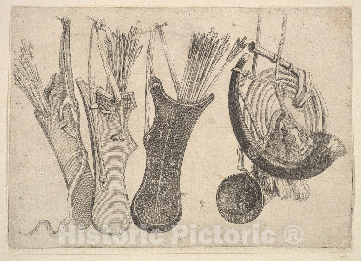 Art Print : Wenceslaus Hollar - Quivers and Hunting Horns : Vintage Wall Art