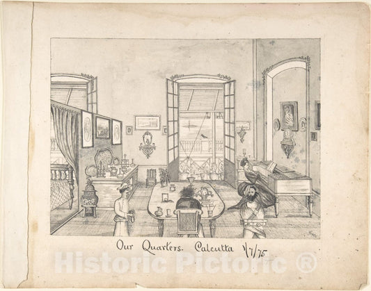 Art Print : British, 19th Century - Interor of a Room:Our Quarters Calcutta : Vintage Wall Art