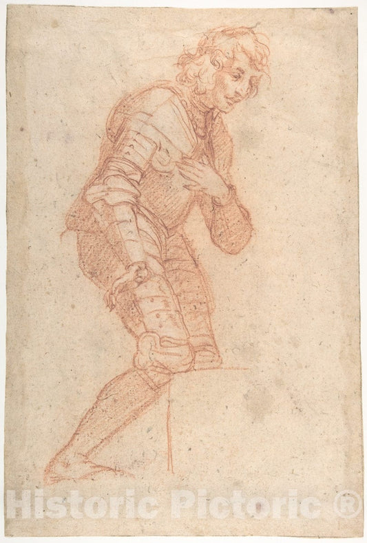 Art Print : Baldassarre Franceschini (il Volterrano) - Kneeling Youth in Armour : Vintage Wall Art