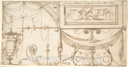 Art Print : Andrés de Melgar - Design for a Wall Decoration with Grotesques and Color Indications : Vintage Wall Art