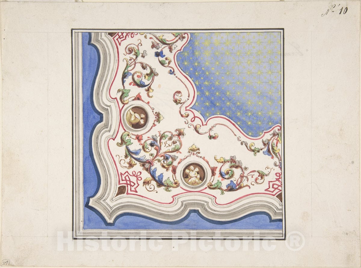 Art Print : Italian, 19th Century - Design for Ceiling Decoration 1 : Vintage Wall Art
