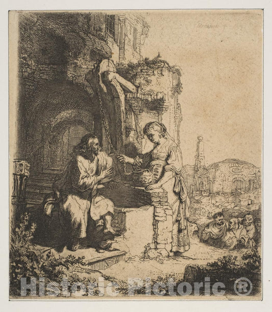 Art Print : Rembrandt (Rembrandt Van Rijn) - Christ and The Woman of Samaria Among Ruins : Vintage Wall Art
