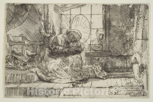 Art Print : Rembrandt (Rembrandt Van Rijn) - Virgin and Child with The Cat: and Joseph at The Window : Vintage Wall Art