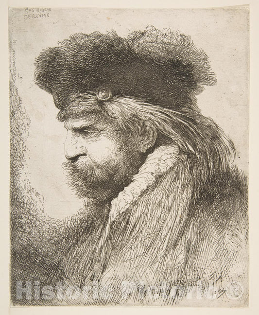 Art Print : Giovanni Benedetto Castiglione (Il Grechetto) - Head of an Old Man Facing Left : Vintage Wall Art