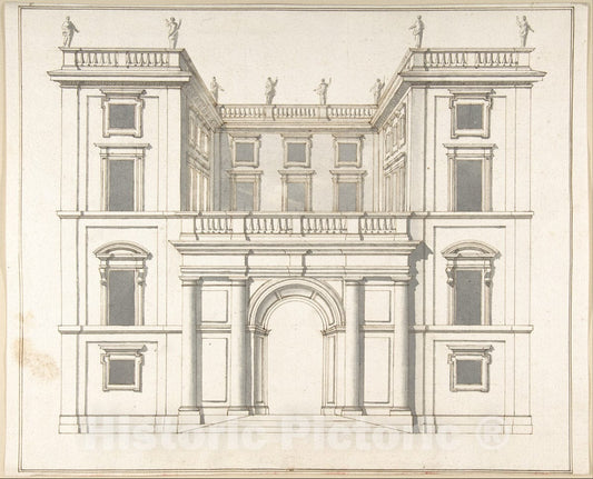Art Print : Pietro Paolo Coccetti (Cocchetti) - Facade of Palazzo Muti at Piazza SS. Apostoli in Rome : Vintage Wall Art