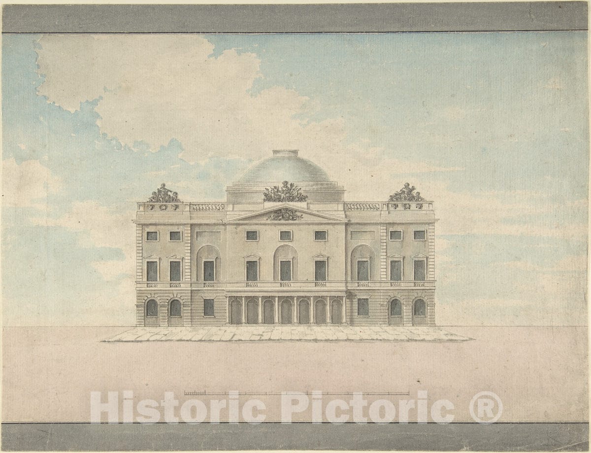 Art Print : Charles Middleton - Design for The Facade of a Theater (Perspective) : Vintage Wall Art
