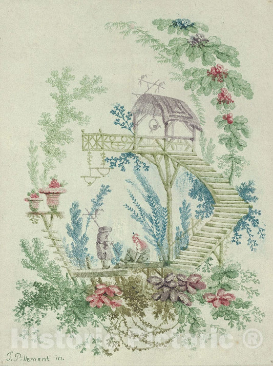 Art Print : Designed by Jean Pillement - Chinoiserie from Nouvelle Suite de Cahiers de Dessins Chinois : Vintage Wall Art