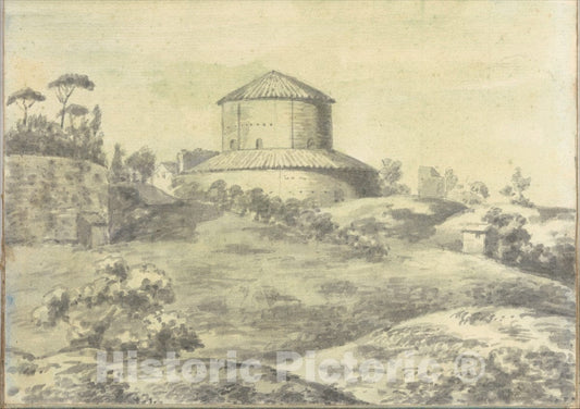 Art Print : Joseph Wright (Wright of Derby) - Landscape with Granary (?) (Smaller Italian Sketchbook, Leaf 4 Recto) : Vintage Wall Art
