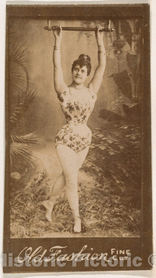 Photo Print : Actress Holding onto Metal bar Above Head, from The Actresses Series (N664) Promoting Old Fashion Fine Cut Tobacco : Vintage Wall Art