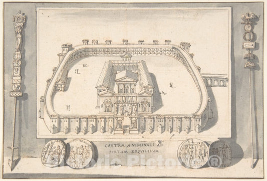 Art Print : Jan Goeree - A Reconstruction of a Castle on The Viminal Hill at The Esqualine Gate : Vintage Wall Art