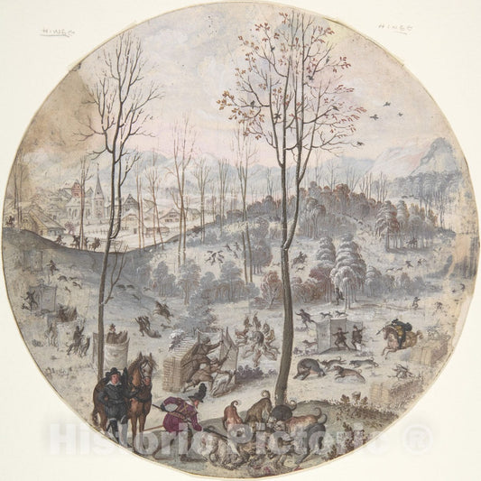Art Print : Flemish, 17th Century - A Boar Hunt : Vintage Wall Art