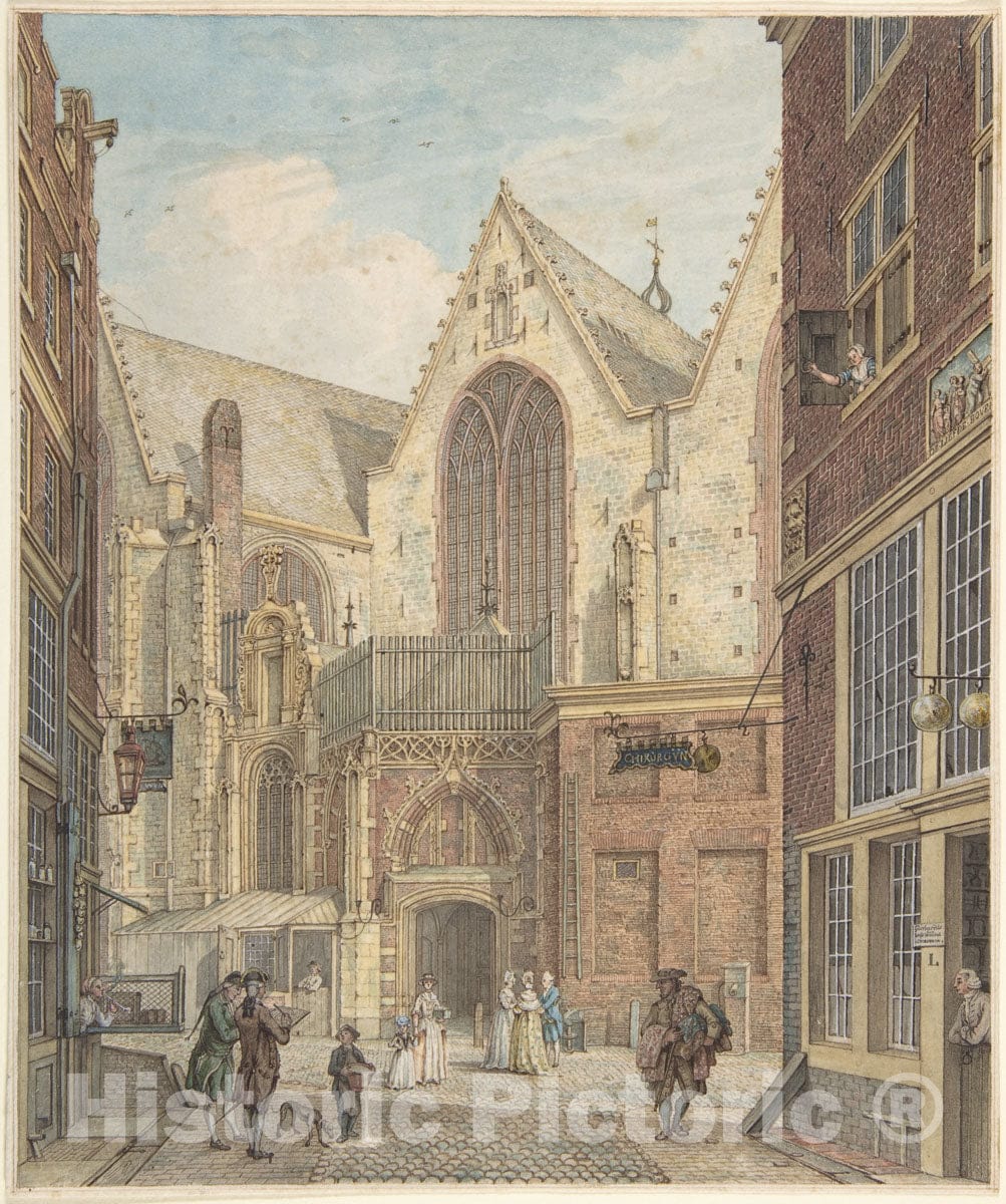 Art Print : Hermanus Petrus Schouten - View of The Old Church of Amsterdam : Vintage Wall Art