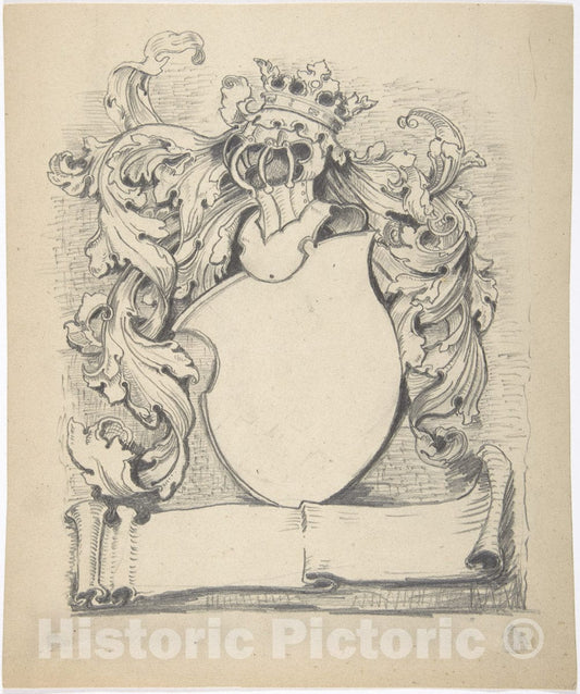 Art Print : British, 19th Century - Design for an Armorial Escutcheon : Vintage Wall Art