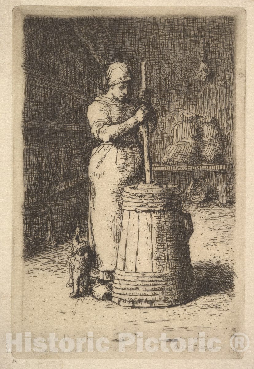 Art Print : Jean-François Millet - Woman Churning Butter 1 : Vintage Wall Art