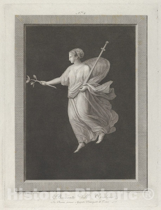 Art Print : A Bacchante Holding a Sword in her Left arm and a Branch with Fruit in her Right Hand - Artist: Agapito Franzetti - Created: c1820 : Vintage Wall Art