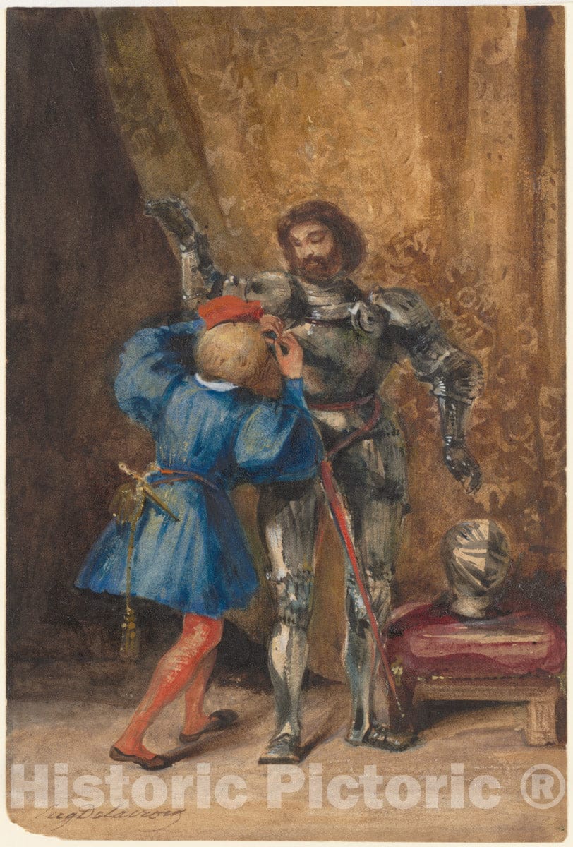 Art Print : Eugène Delacroix - Göetz von Berlichingen Being Dressed in Armor by His Page George : Vintage Wall Art