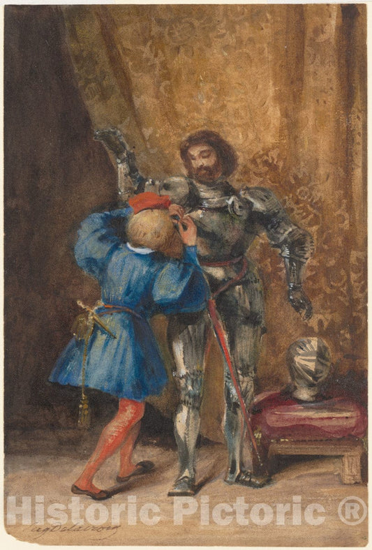 Art Print : Eugène Delacroix - Göetz von Berlichingen Being Dressed in Armor by His Page George : Vintage Wall Art