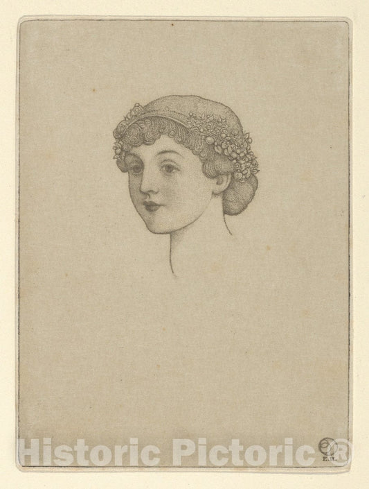 Art Print : Ernest Haskell - Portrait of a Girl's Head with Flowers in her Hair : Vintage Wall Art
