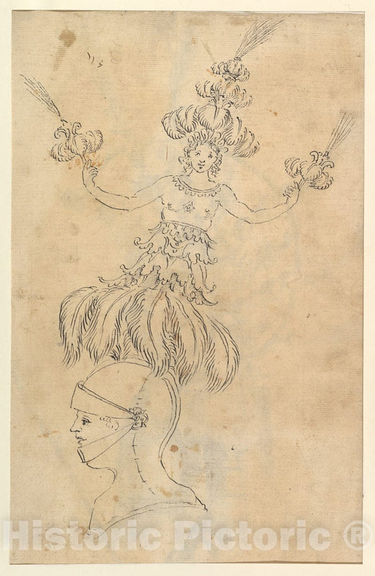 Art Print : Possibly by Baccio del Bianco - Design for an Armor with Tournament Headdress - 439099 : Vintage Wall Art