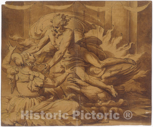 Art Print : Perino del Vaga (Pietro Buonaccorsi) - Jupiter Appearing to Semele : Vintage Wall Art
