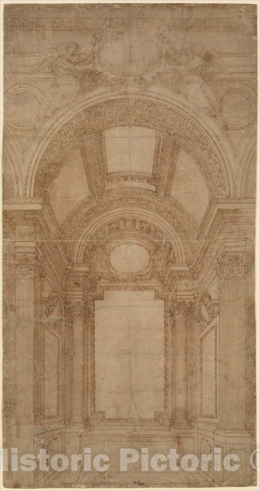 Art Print : Baldassare Tommaso Peruzzi - Design for an Elaborate Barrel-Vaulted Chapel. : Vintage Wall Art