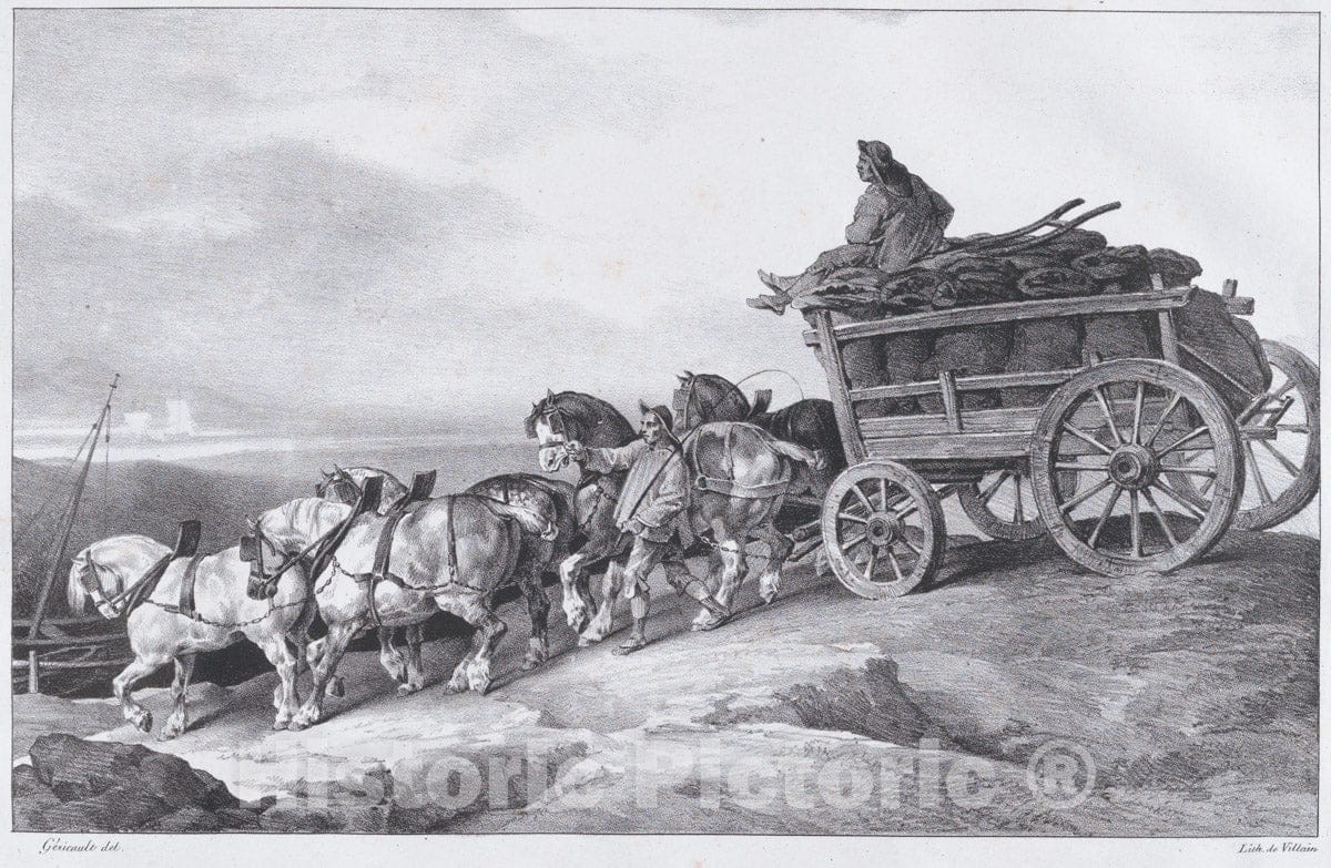 Art Print : Théodore Gericault - Coal Waggon sic. Drawn by Horses : Vintage Wall Art
