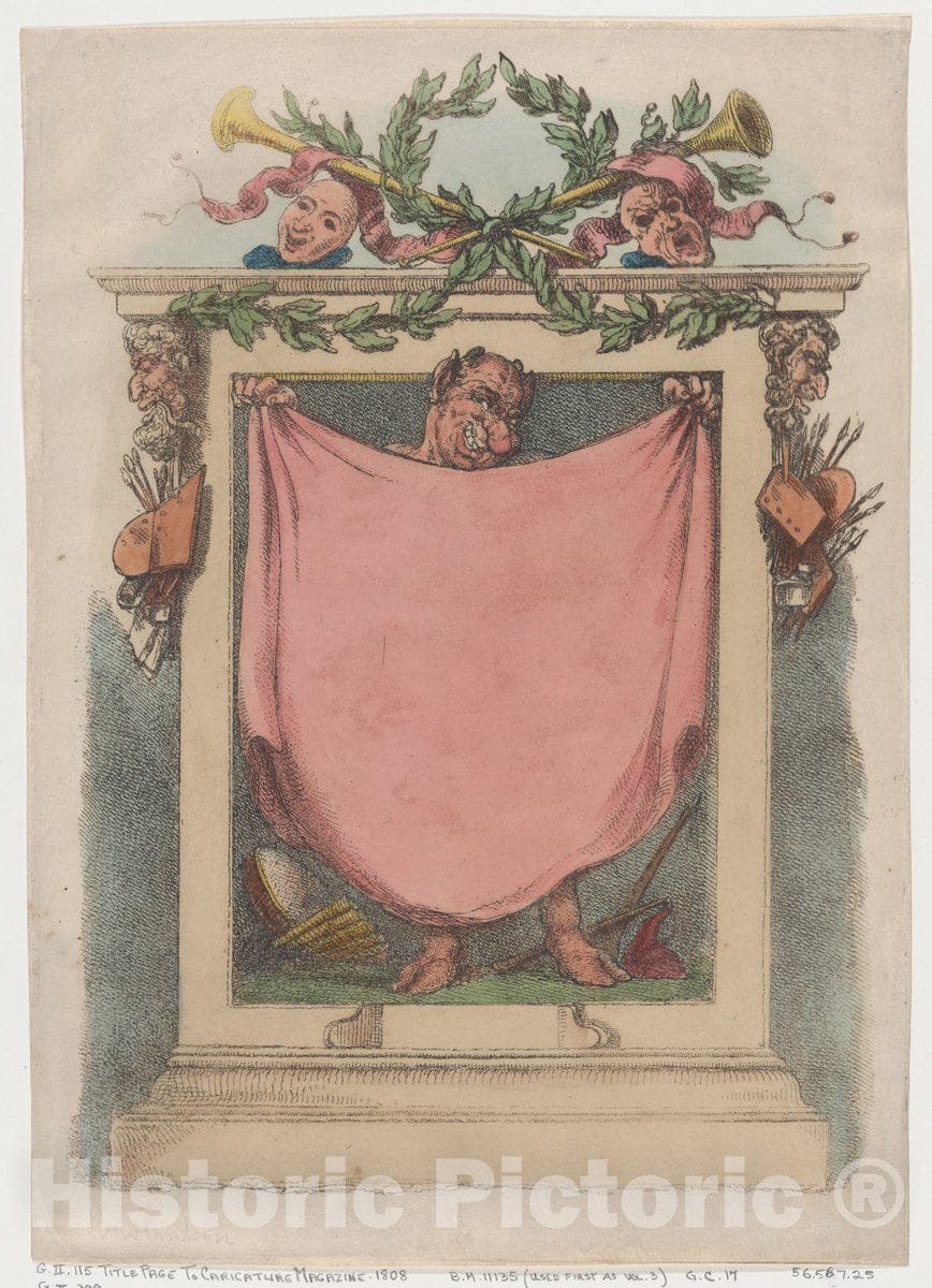 Art Print : Thomas Rowlandson - Title Page, Rowlandson's Caricature Magazine : Vintage Wall Art