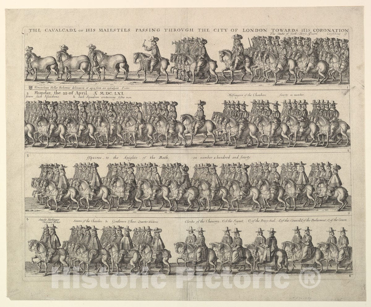 Art Print : Wenceslaus Hollar - Coronation Procession of Charles II Through London - 439143 : Vintage Wall Art