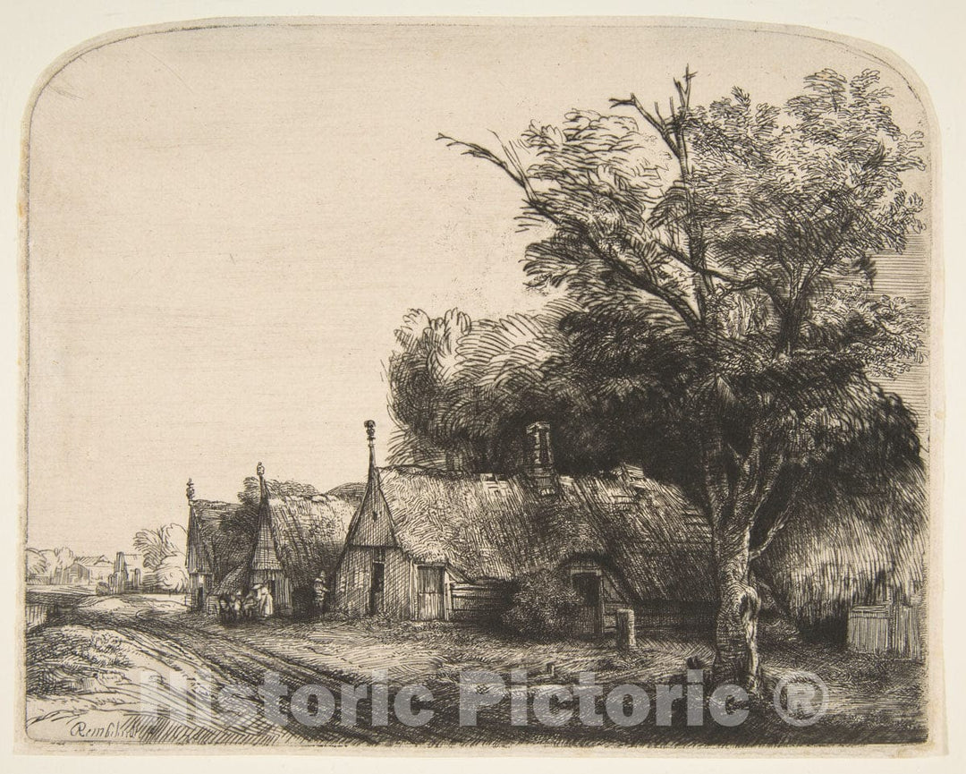 Art Print : Rembrandt (Rembrandt Van Rijn) - Landscape with Three Gabled Cottages Beside a Road 2 : Vintage Wall Art