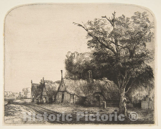 Art Print : Rembrandt (Rembrandt Van Rijn) - Landscape with Three Gabled Cottages Beside a Road 2 : Vintage Wall Art
