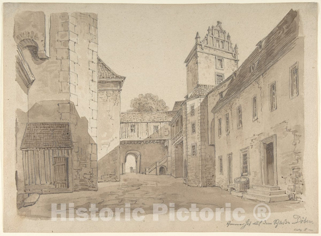 Art Print : Carl Gustav Carus - View of The Courtyard of The Castle at Döben : Vintage Wall Art