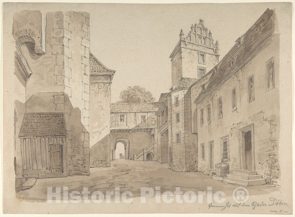 Art Print : Carl Gustav Carus - View of The Courtyard of The Castle at Döben : Vintage Wall Art