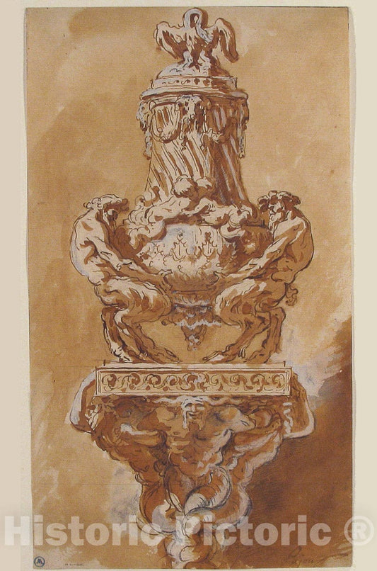 Art Print : Augustin Pajou - Design for a Vase and Supporting Console : Vintage Wall Art