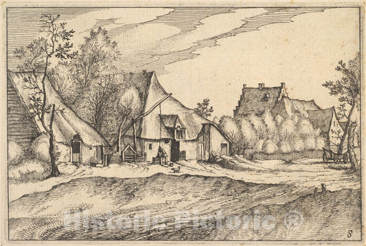 Art Print : Claes Jansz. Visscher - Farms in a Village from Regiunculae et Villae Aliquot Ducatus Brabantiae 1 : Vintage Wall Art