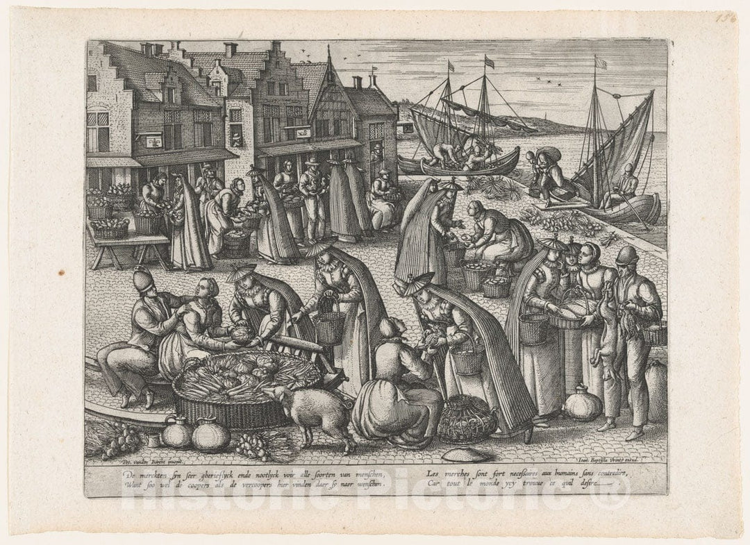 Art Print : Peeter Van der Borcht - Vegetable Market, from The Pair Meat Market and Vegetable Market : Vintage Wall Art