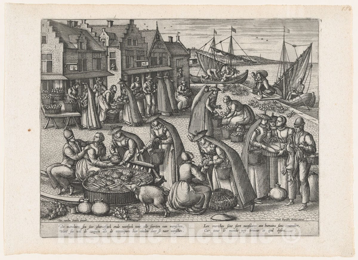 Art Print : Peeter Van der Borcht - Vegetable Market, from The Pair Meat Market and Vegetable Market : Vintage Wall Art