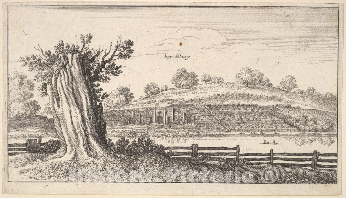 Art Print : Wenceslaus Hollar - Albury with Tree-Stump in Foreground : Vintage Wall Art