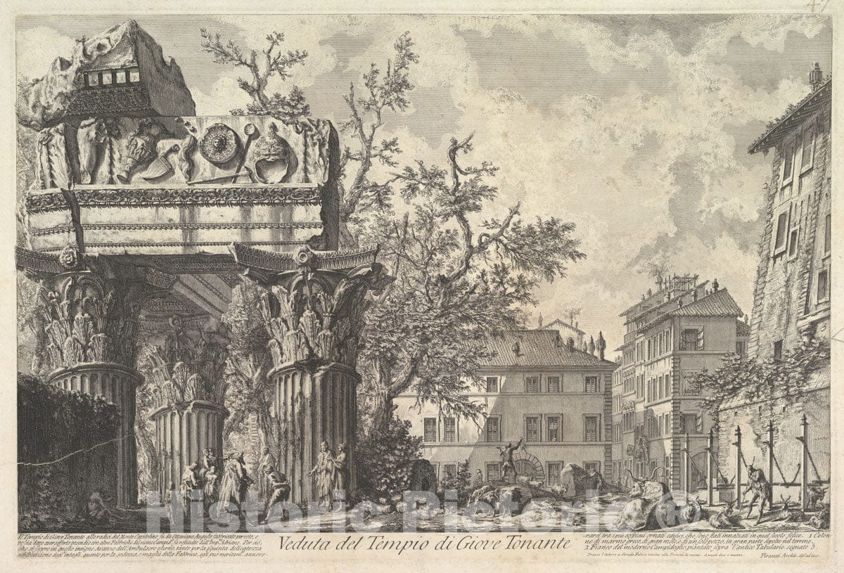 Art Print : Giovanni Battista Piranesi - The Temple of Vespian (Veduta del Tempio di giove Tonante) : Vintage Wall Art