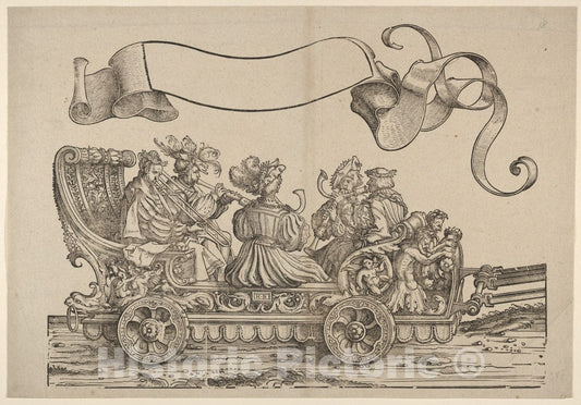 Art Print : Hans Burgkmair - Cart with Horn Musicians, The Triumphal Procession of Emperor Maximilian I : Vintage Wall Art