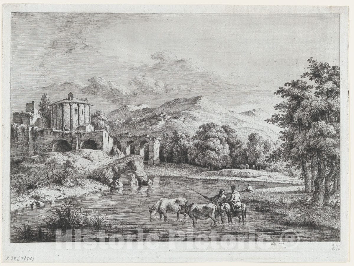 Art Print : Jean Jacques de Boissieu - View of The Temple of Vesta 1 : Vintage Wall Art
