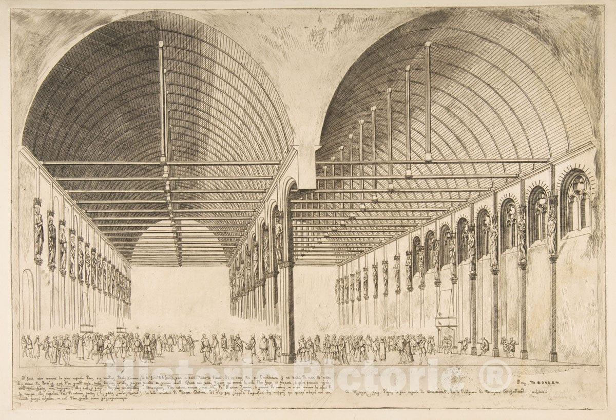 Art Print : Charles Meryon - La Salle des pas-perdus a l'ancien Palais de Justice (The Antechamber of The Palais de Justice, Paris, After Ducerceau) : Vintage Wall Art