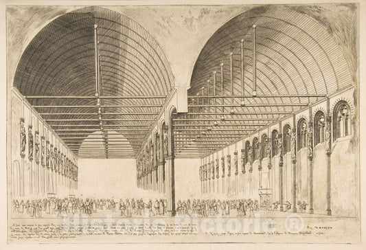 Art Print : Charles Meryon - La Salle des pas-perdus a l'ancien Palais de Justice (The Antechamber of The Palais de Justice, Paris, After Ducerceau) : Vintage Wall Art