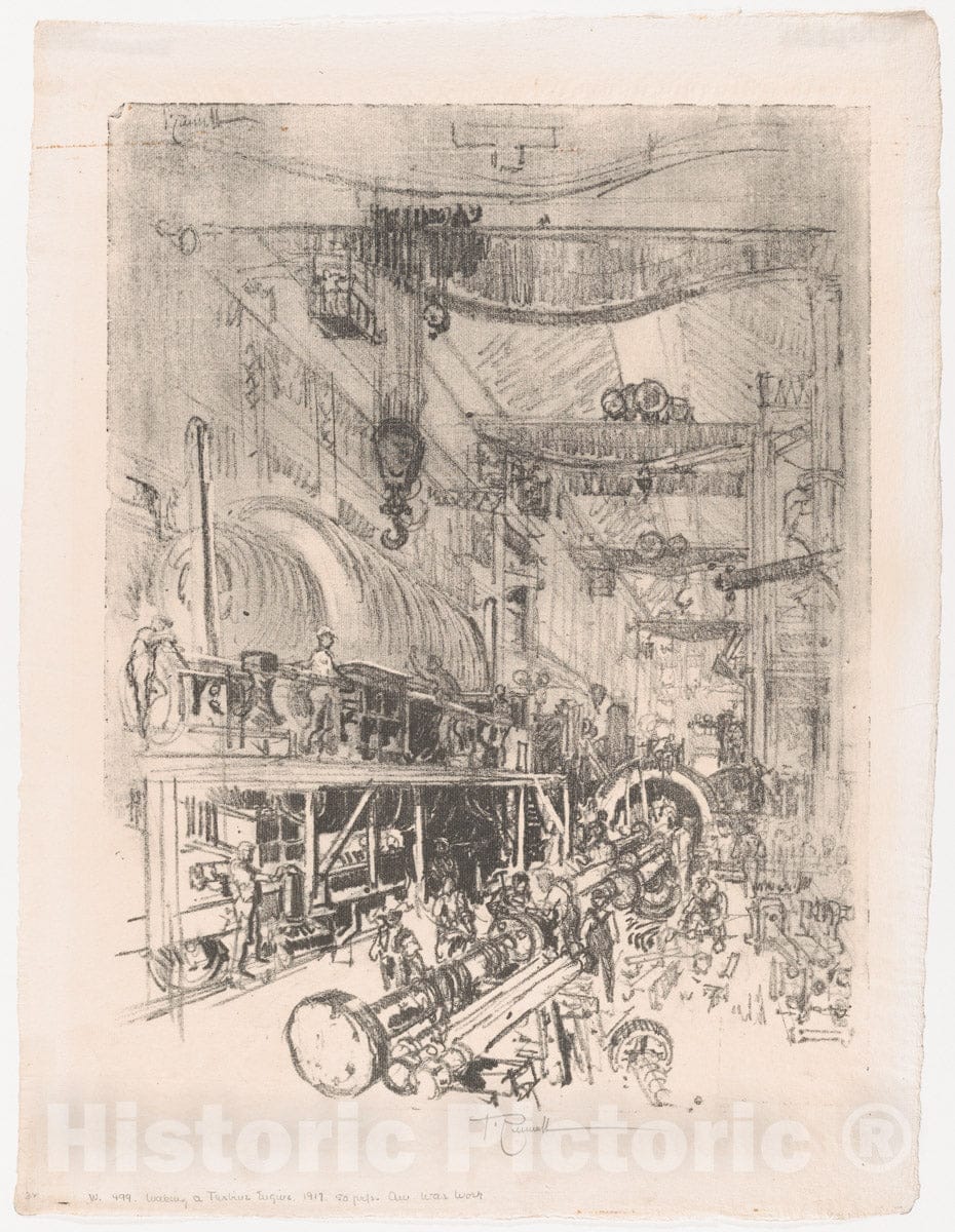 Art Print : Joseph Pennell - Making a Turbine Engine : Vintage Wall Art