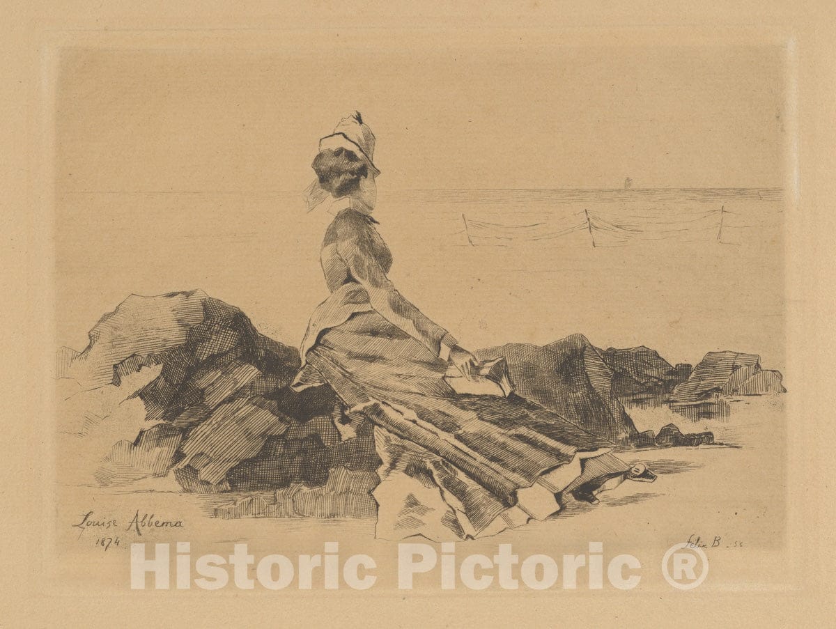 Art Print : Félix-Hilaire Buhot - Woman Seated on a Rock : Vintage Wall Art