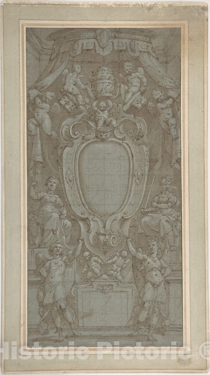 Art Print : Bernardo Castello - Modello for Ceiling Fresco with Papal Coat of Arms : Vintage Wall Art