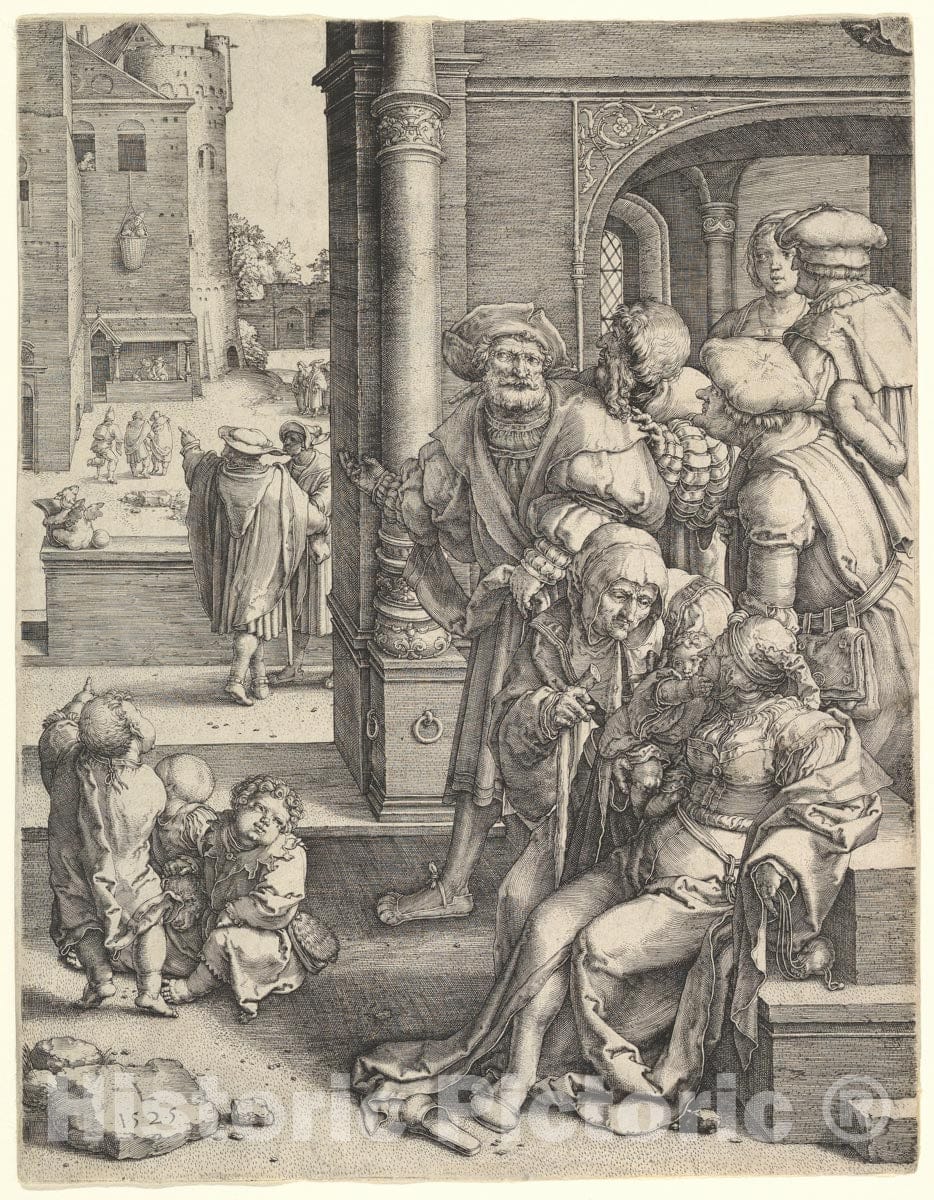 Art Print : Lucas Van Leyden - The Poet Virgil in a Basket 2 : Vintage Wall Art